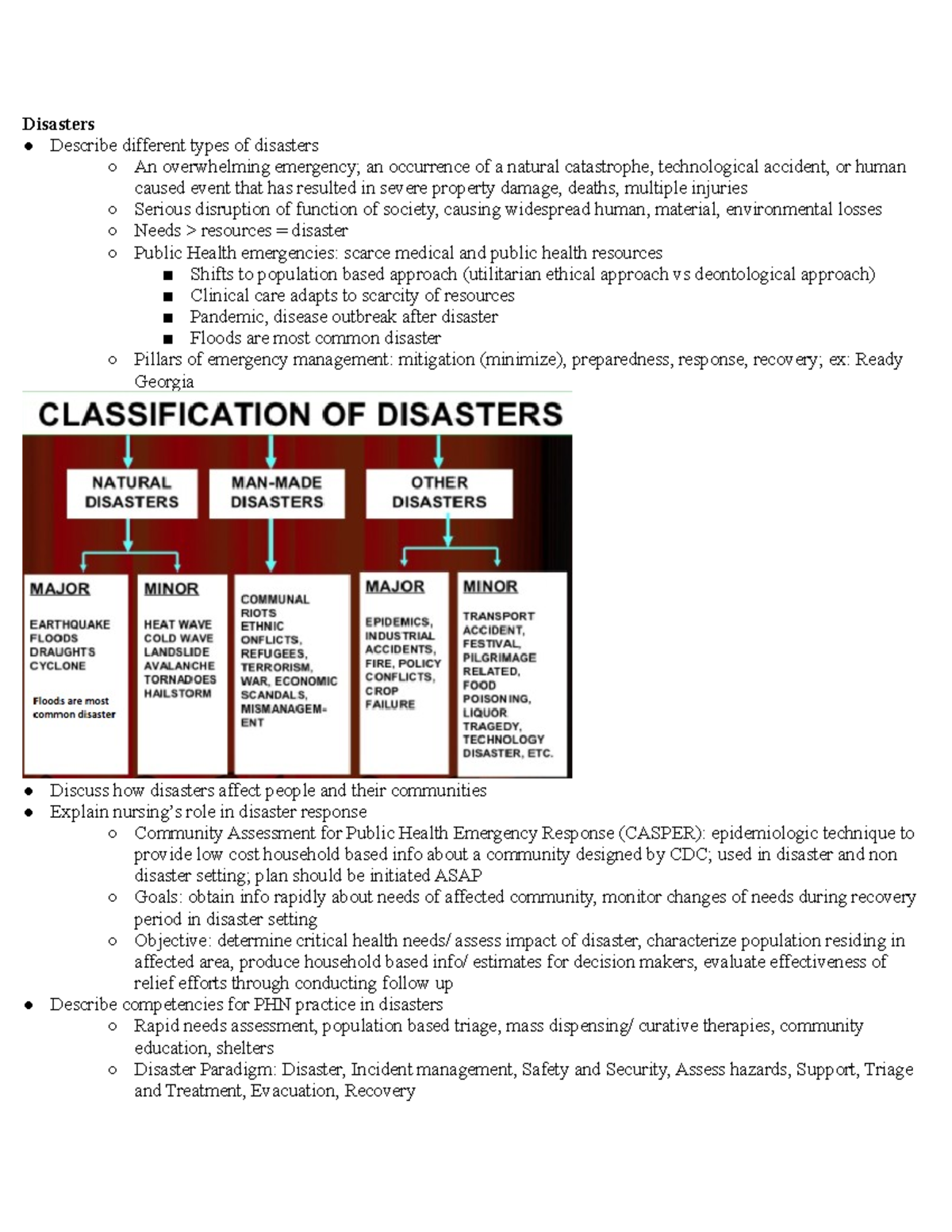 Objectives - Lecture notes 8-10 - Disasters Describe different types of ...