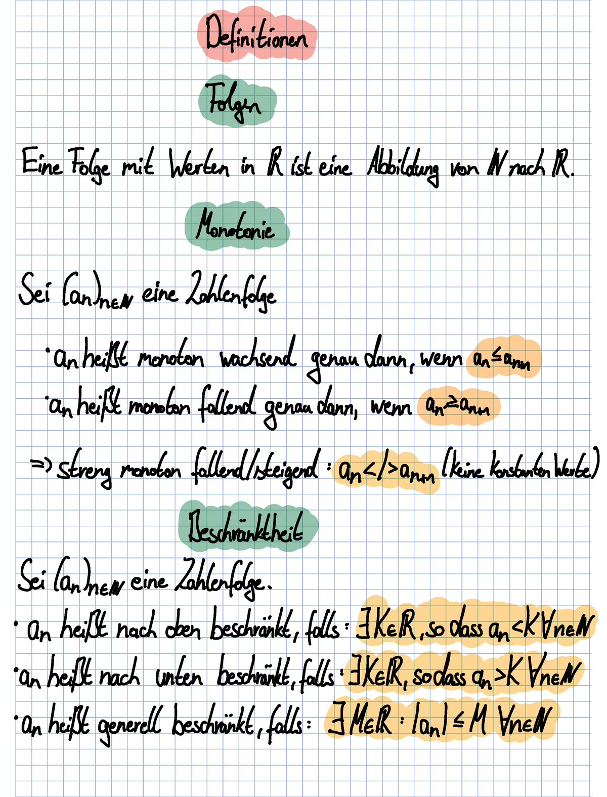 Komplette Zusammenfassung Definitionen Folgen Einefolgemit Werten In Iristeine Abbildung Von