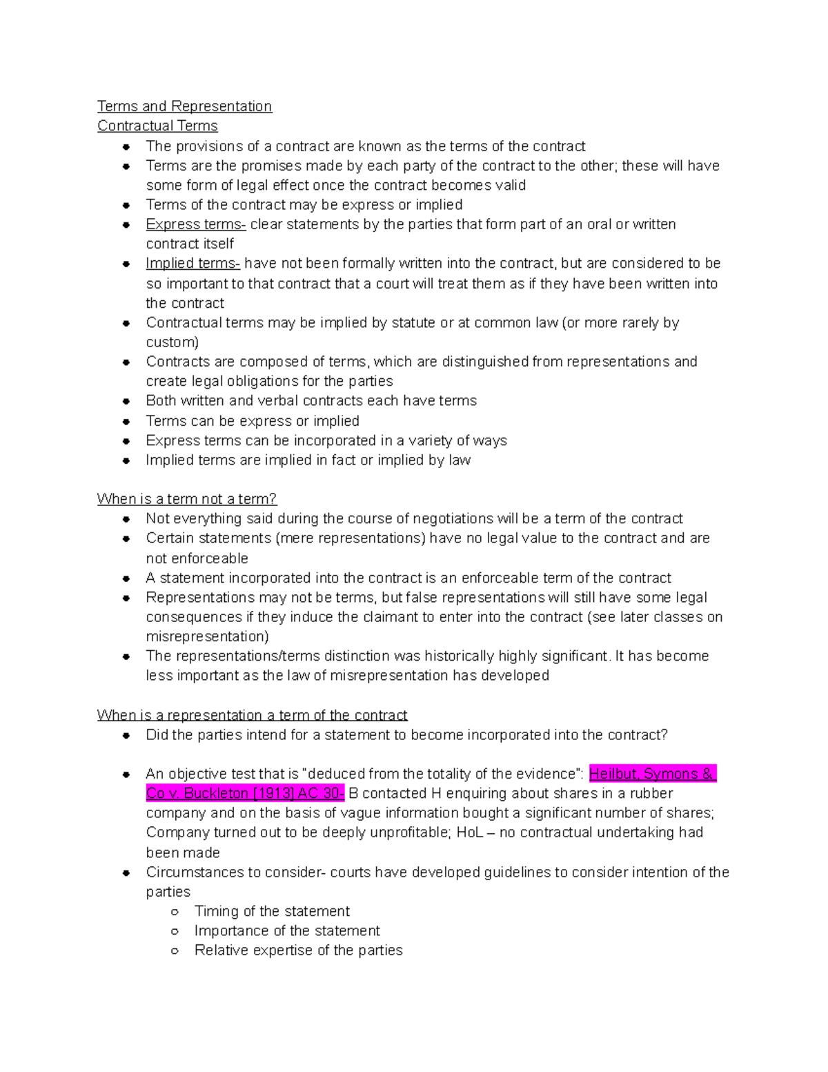 Contract Lecture 4 Terms and Representation Terms and Representation