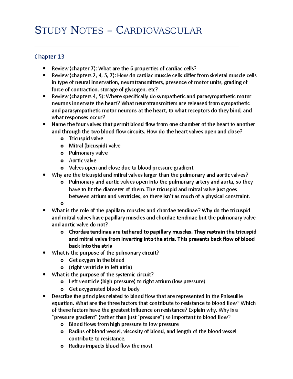 Study Notes Cardiovascular - STUDY NOTES – CARDIOVASCULAR Chapter 13 ...