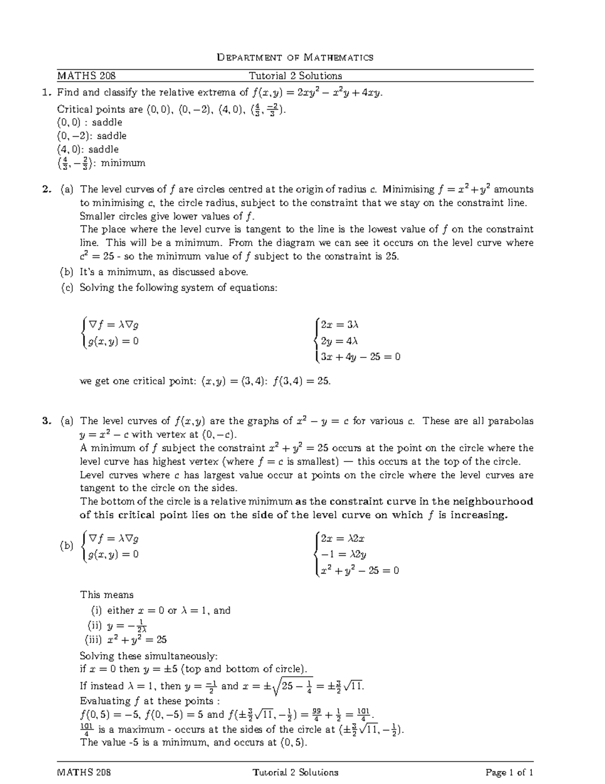 Tutorial 2 Solutions - Will be very helpful for the exam and exam study ...