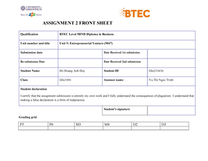 Asm2-5047 - 5047 - ASSIGNMENT 2 FRONT SHEET Qualification BTEC