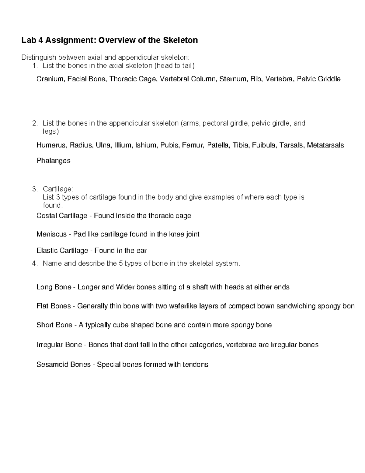 Lab 4 Bones and question form fillable - Lab 4 Assignment: Overview of ...
