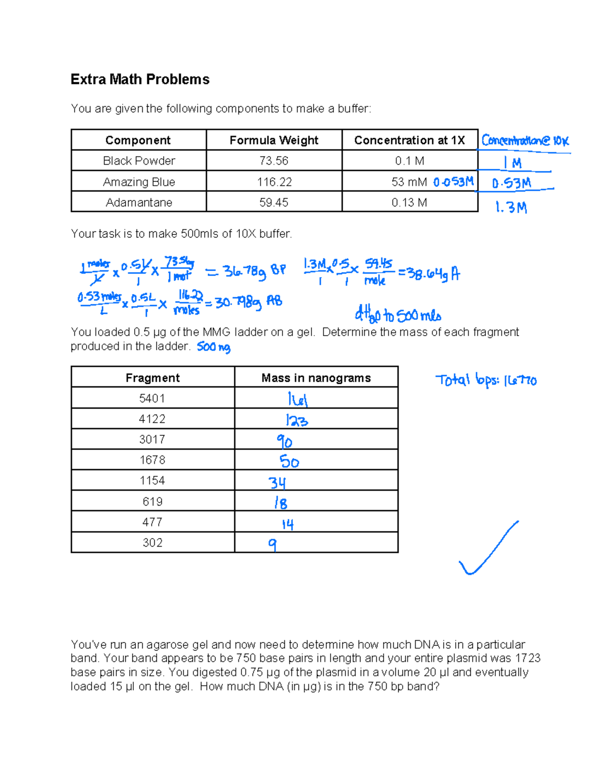 Extra Math Problems I - You loaded 0 of the MMG ladder on a gel ...