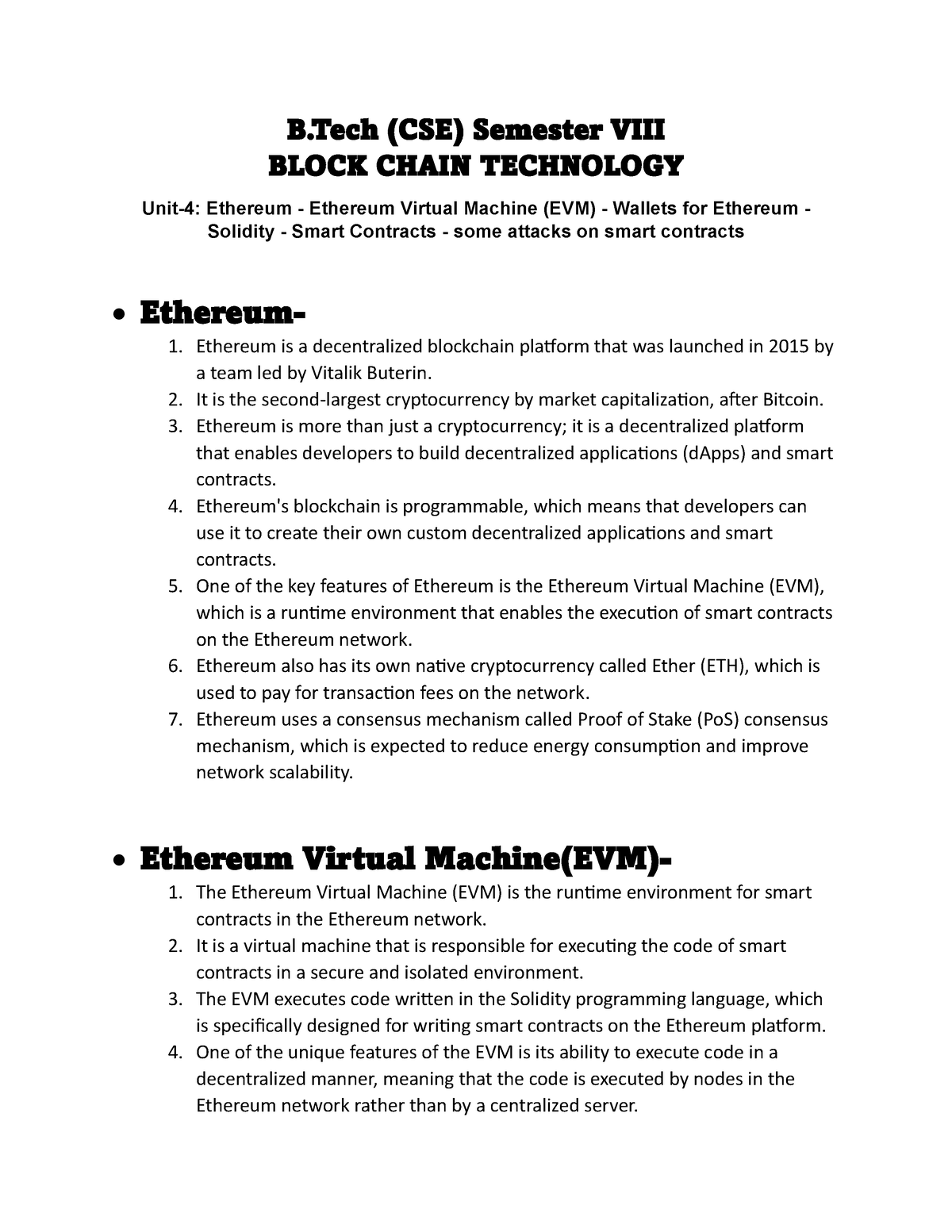 Unit 4 Block Chain - B (CSE) Semester VIII BLOCK CHAIN TECHNOLOGY Unit ...