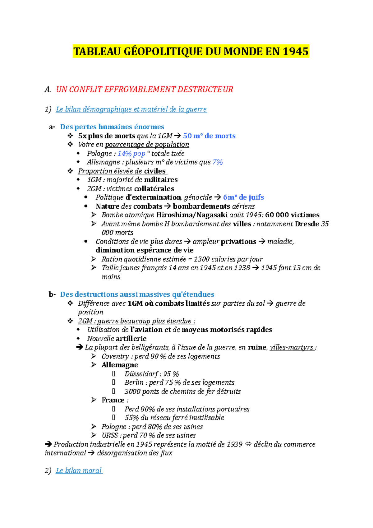 3. Tableau GÉOP 1945 - Notes De Cours 1 - TABLEAU GÉOPOLITIQUE DU MONDE ...