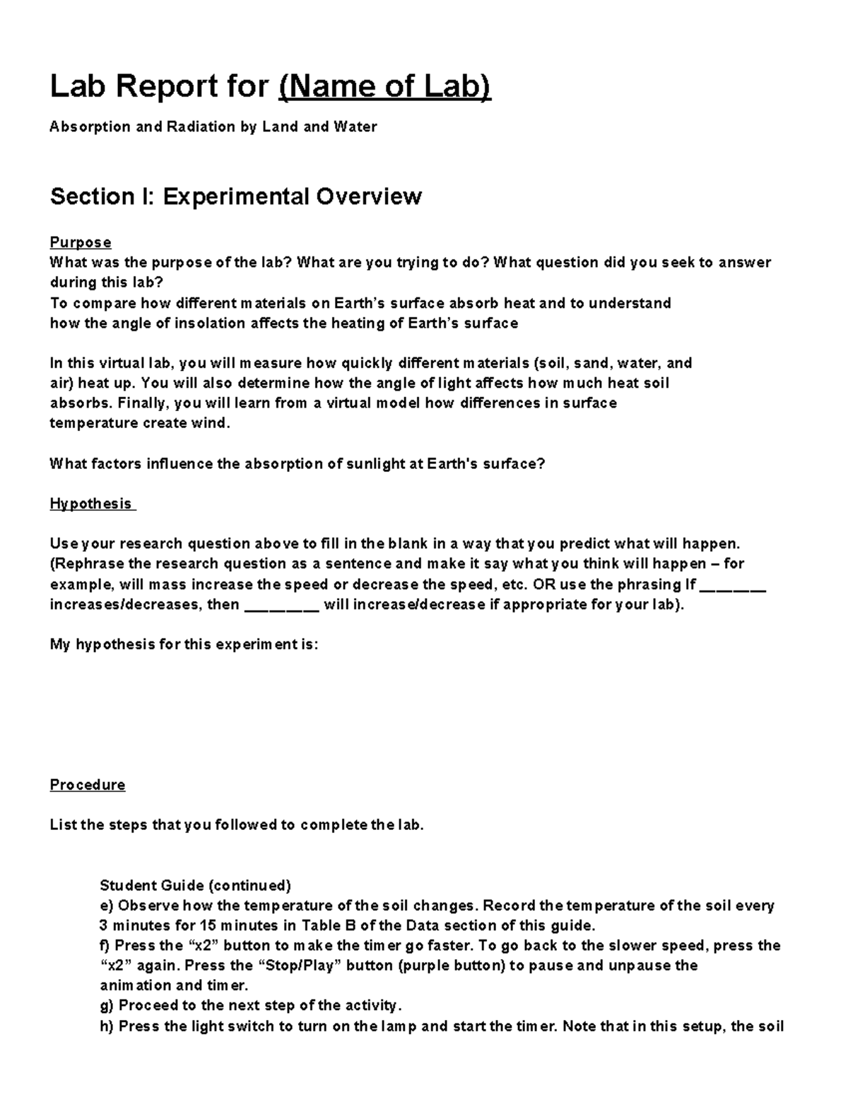 Lab Report Template TL Student Guide Studocu