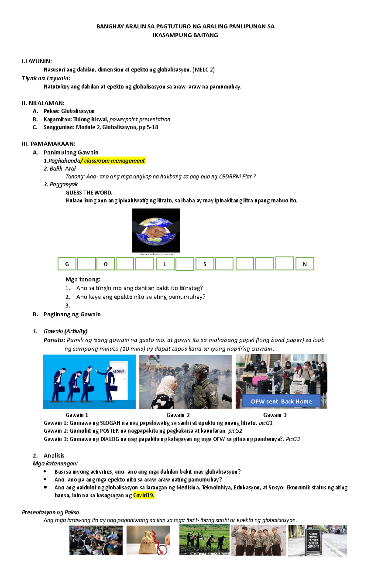 Classroom Observation in Teaching Araling Panlipunan - BANGHAY ARALIN ...