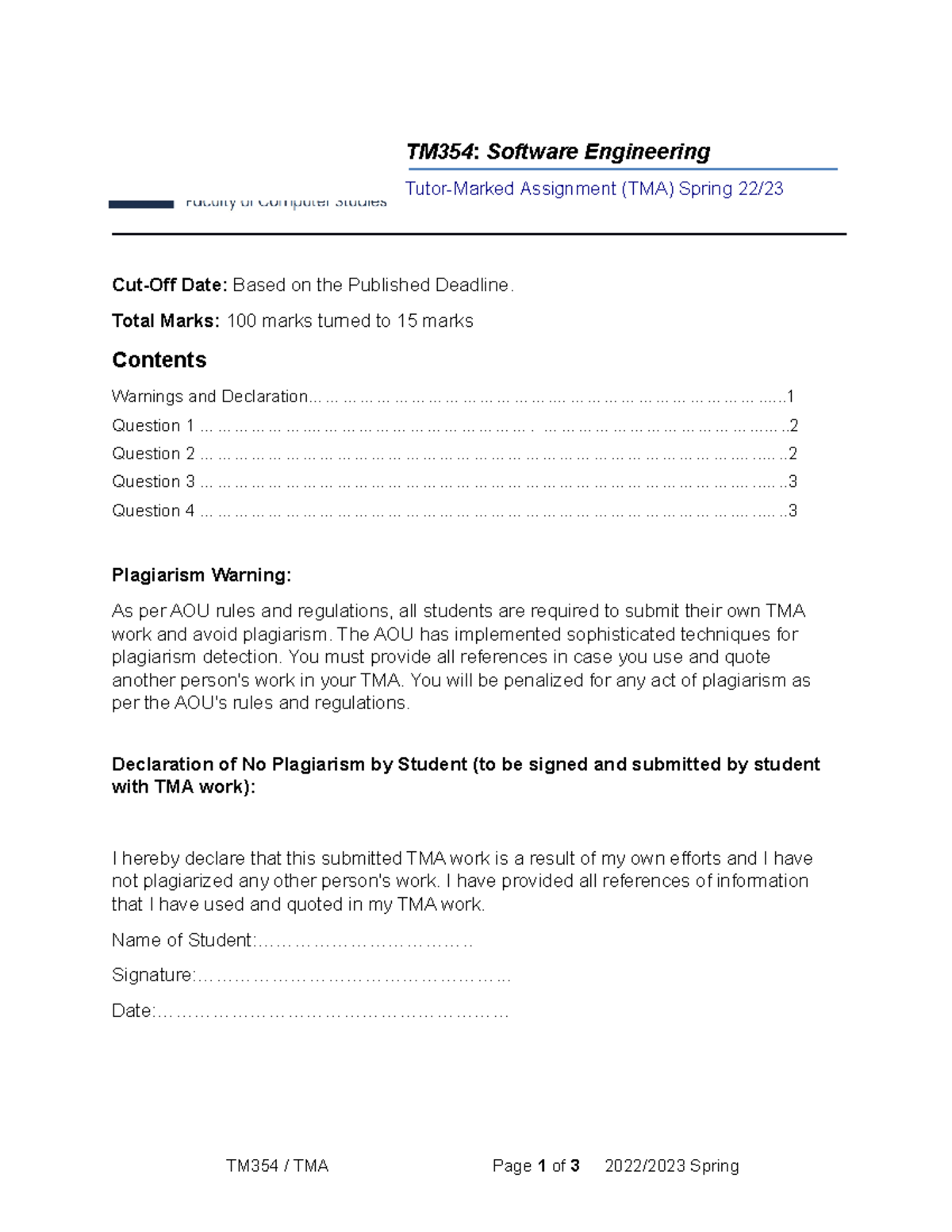 TMA354 Spring 2223 - Software Engineering - TM354: Software Engineering ...