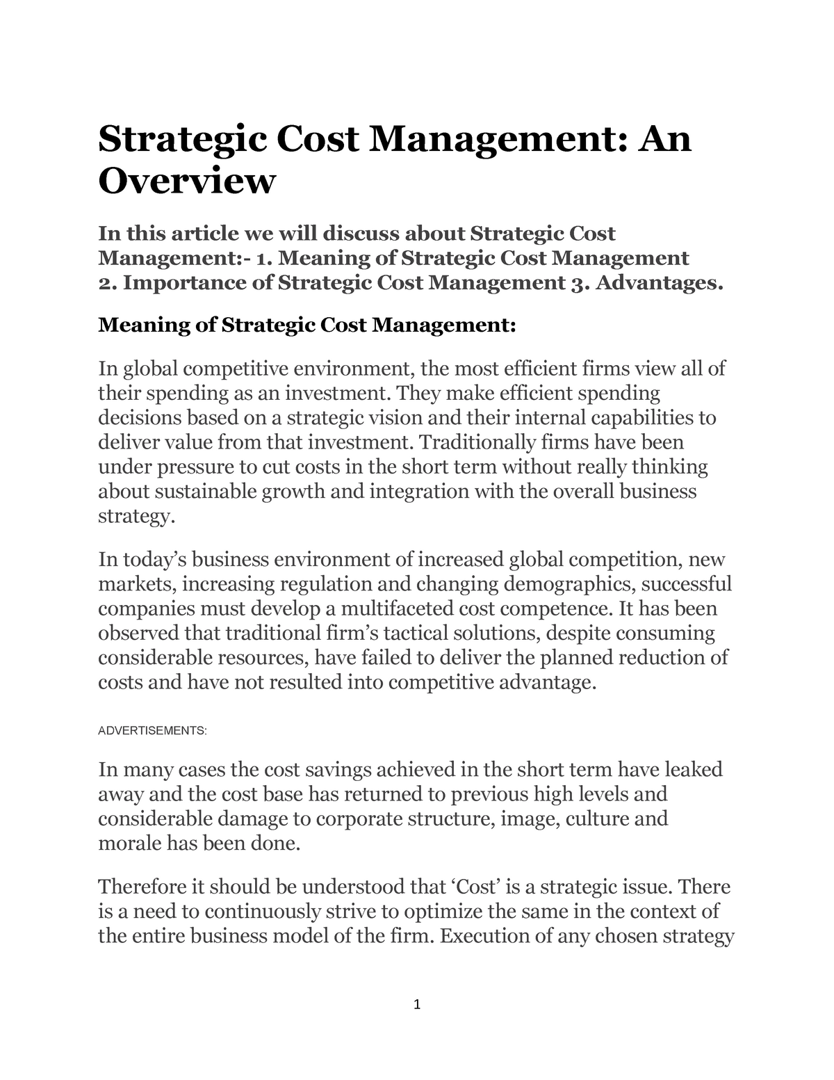 strategic cost management nmims assignment