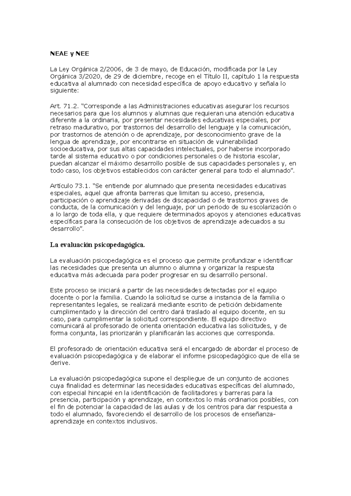 NEAE y NEE - DIFERENCIAS ENTRE ALUMNADO NEAE Y NEE - NEAE y NEE La Ley ...