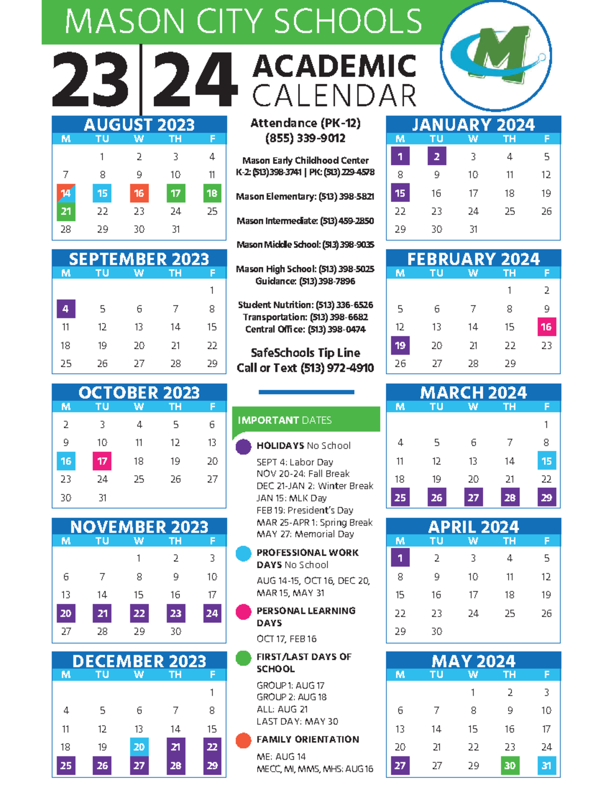 2324School Calendar Web MASON CITY SCHOOLS ACADEMIC IMPORTANT DATES