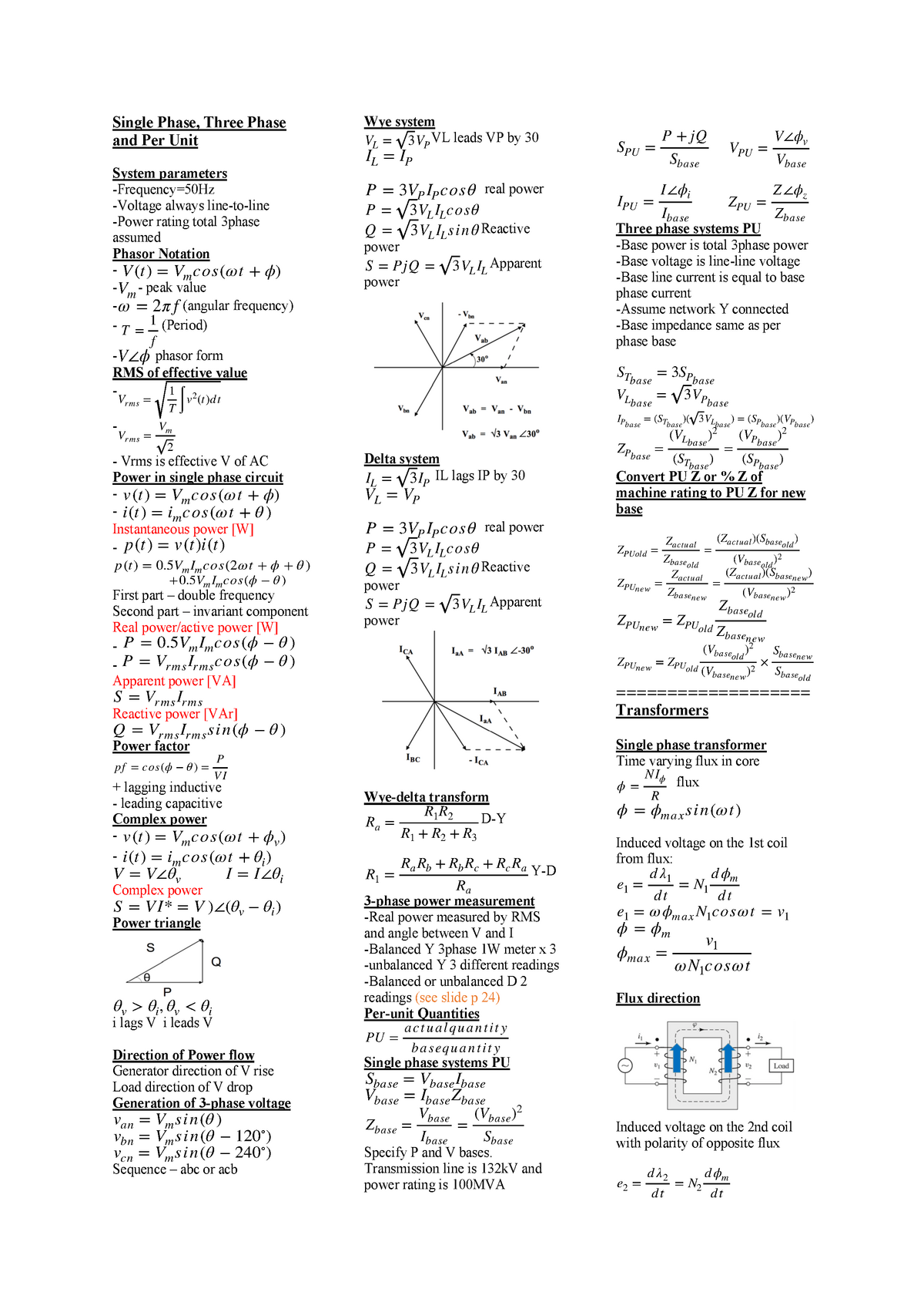semester-test-1-summary-cheat-sheet-single-phase-three-phase-and