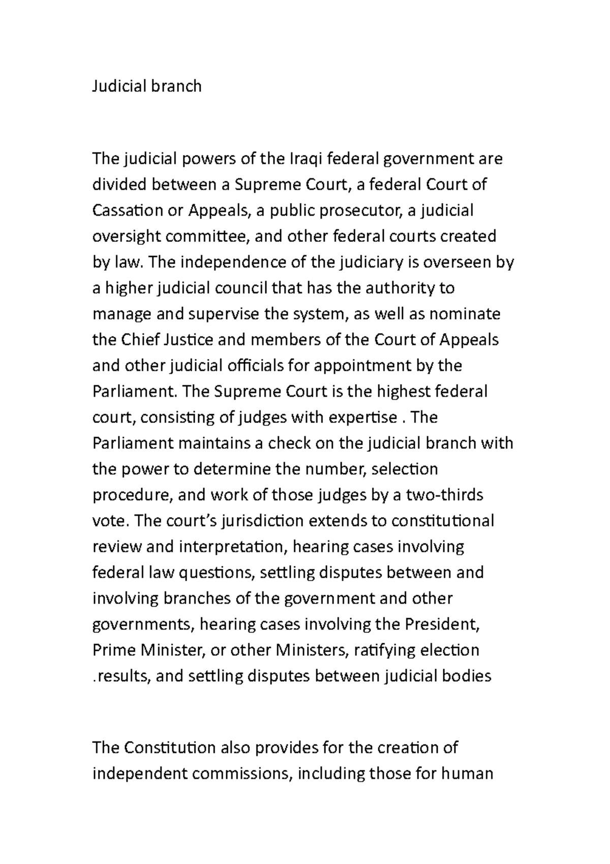 Judicial branch - Judicial branch The judicial powers of the Iraqi ...