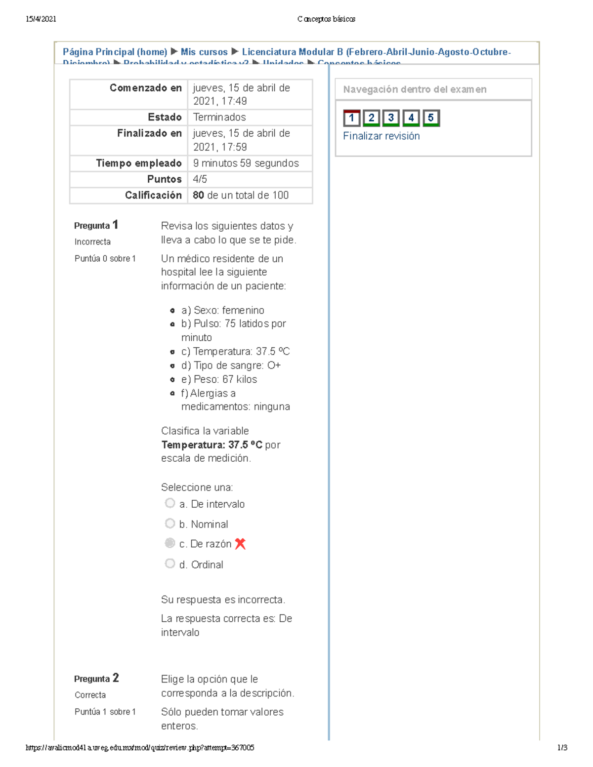 Conceptos Básicos Examen Dos Probabilidad - 15/4/2021 Conceptos Básicos ...