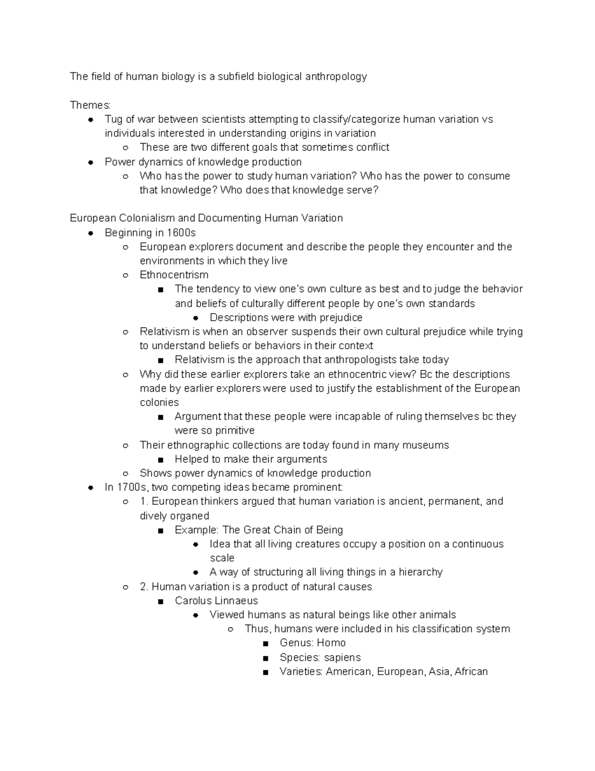 ANTHP 105 Notes 2 - The field of human biology is a subfield biological ...