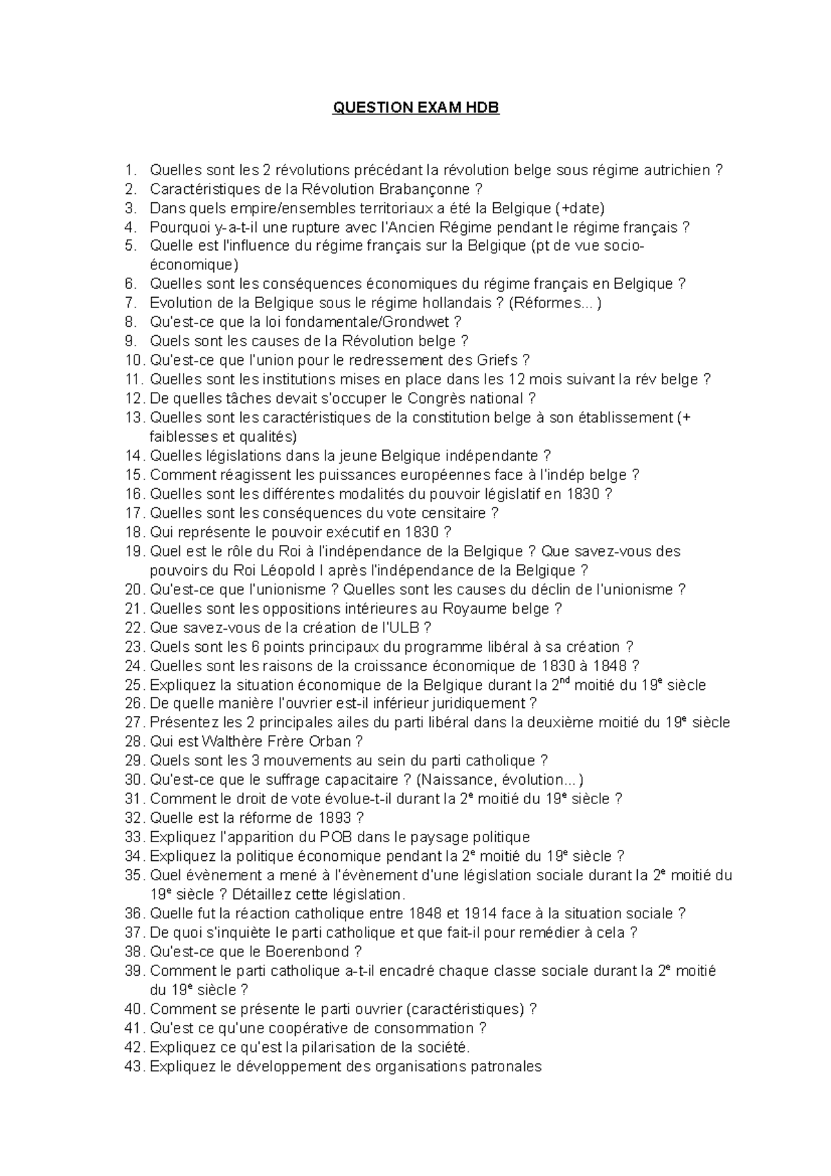 Question EXAM HDB - QUESTION EXAM HDB Quelles sont les 2 révolutions ...