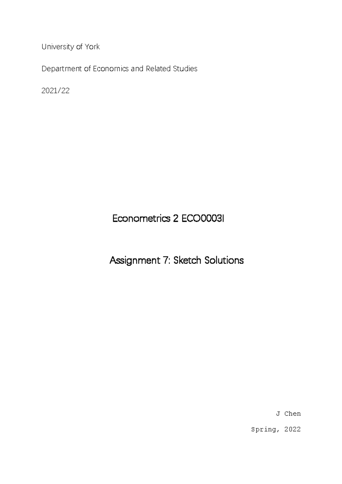 Assignment 7 - University of York Department of Economics and Related ...