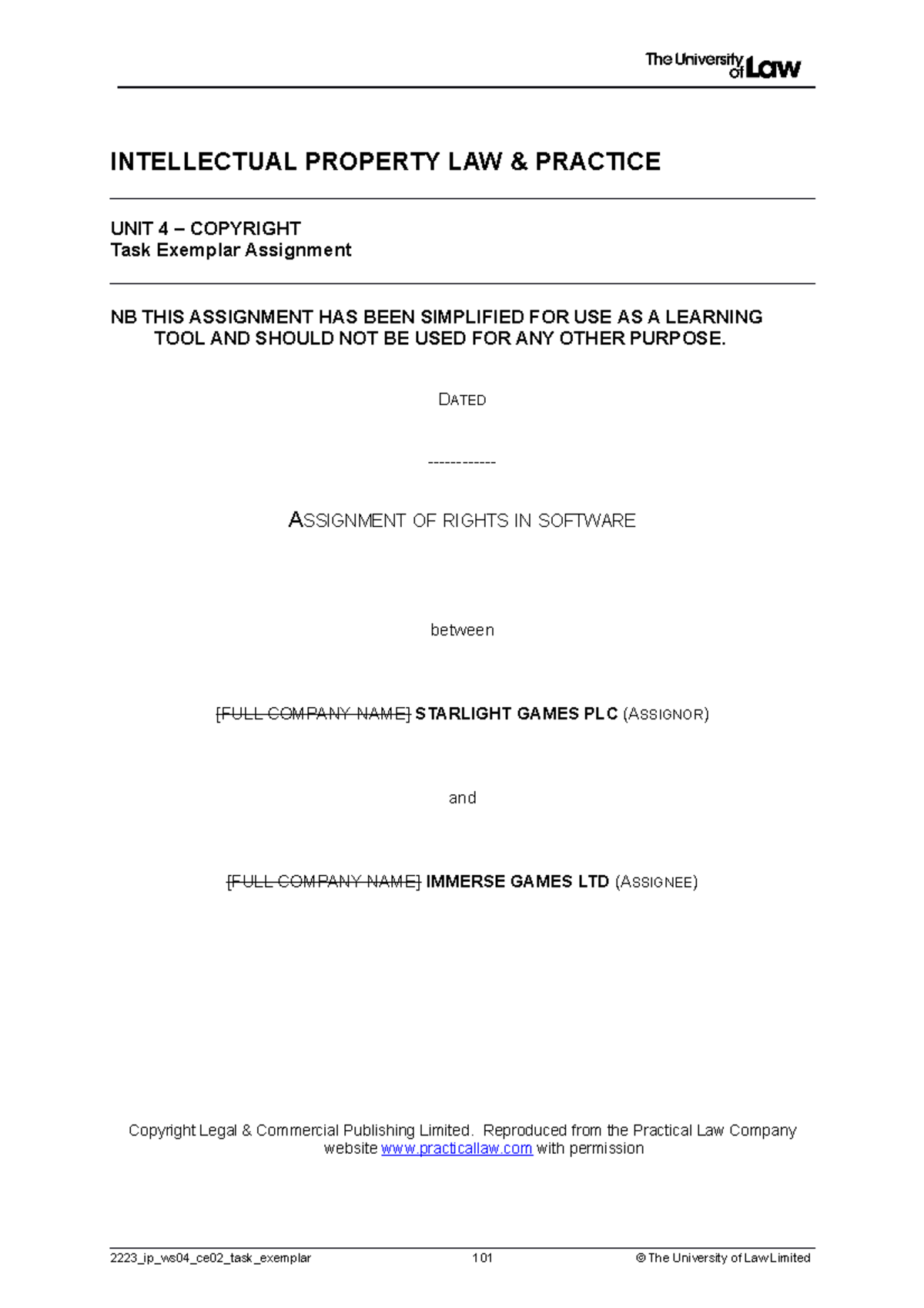 2223 ip ws04 ce02 task exemplar - INTELLECTUAL PROPERTY LAW & PRACTICE ...