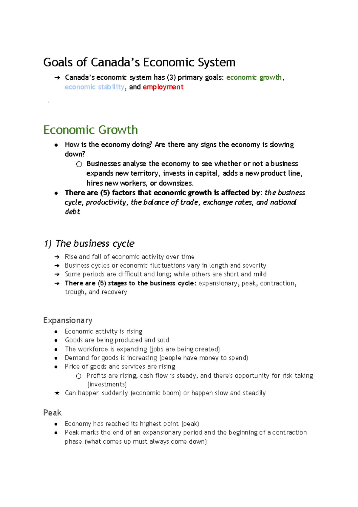 Page 198-205 Chapter 7 A Guide TO THE Canadian Economy - Goals of ...