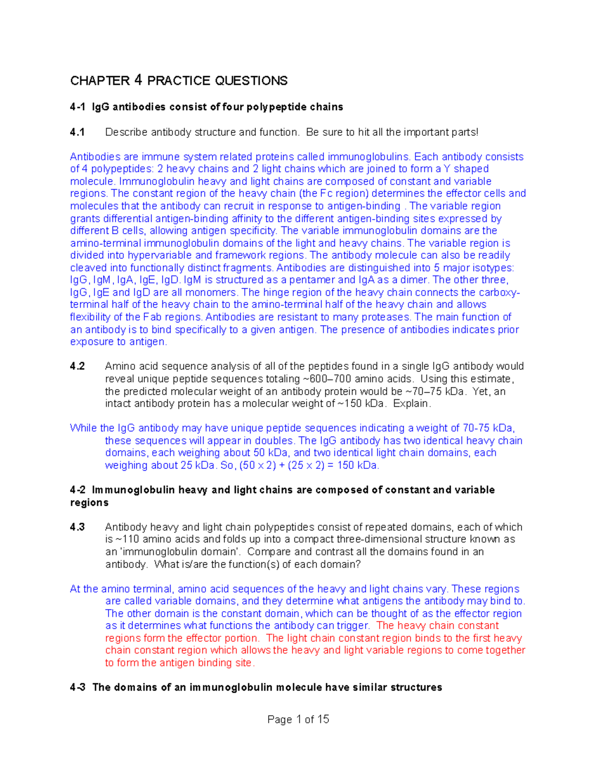 Immunology chapter 4 questions and answers - CHAPTER 4 PRACTICE ...