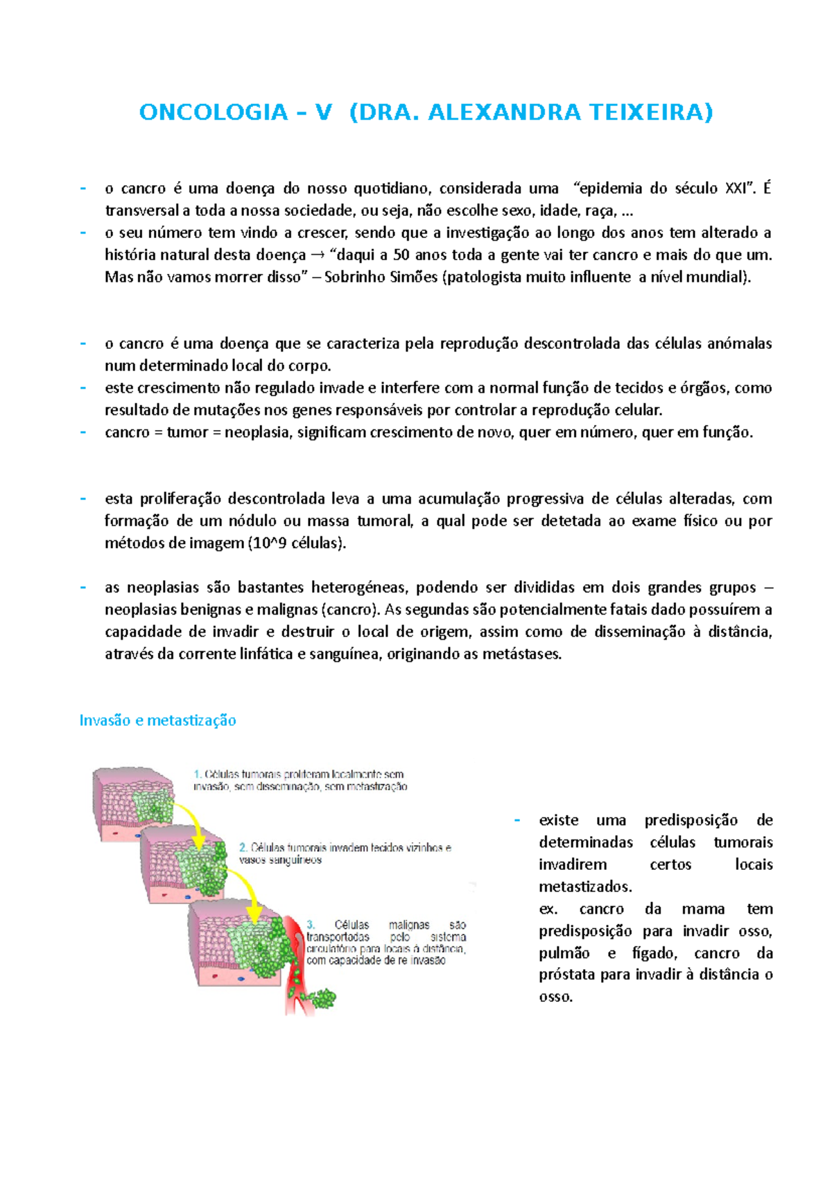 Oncologia - Resumos Módulo Patologia Médico-cirúrgica - ONCOLOGIA – V ...