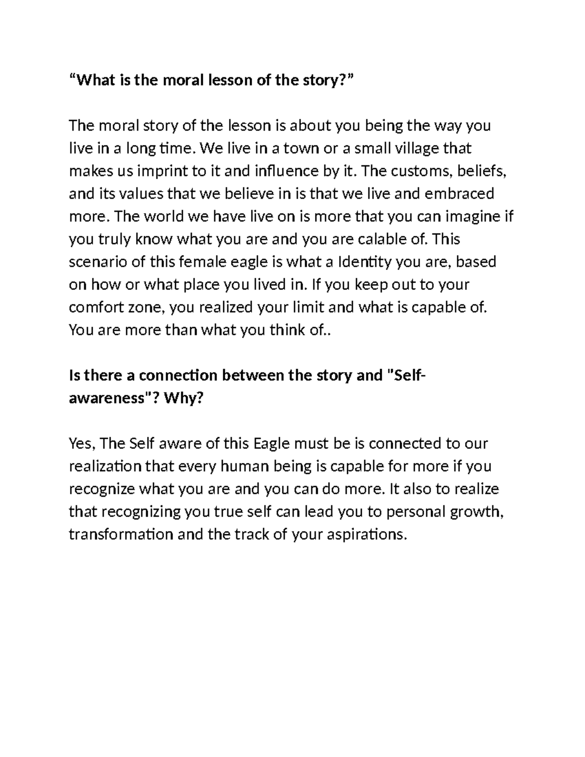 Chicken and the Eagle Davin Allagadan 101T “What is the moral lesson