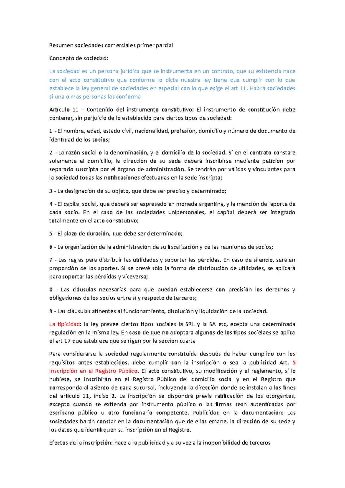 Resumen Sociedades Comerciales Primer Parcial - Habrá Sociedades Si Una ...