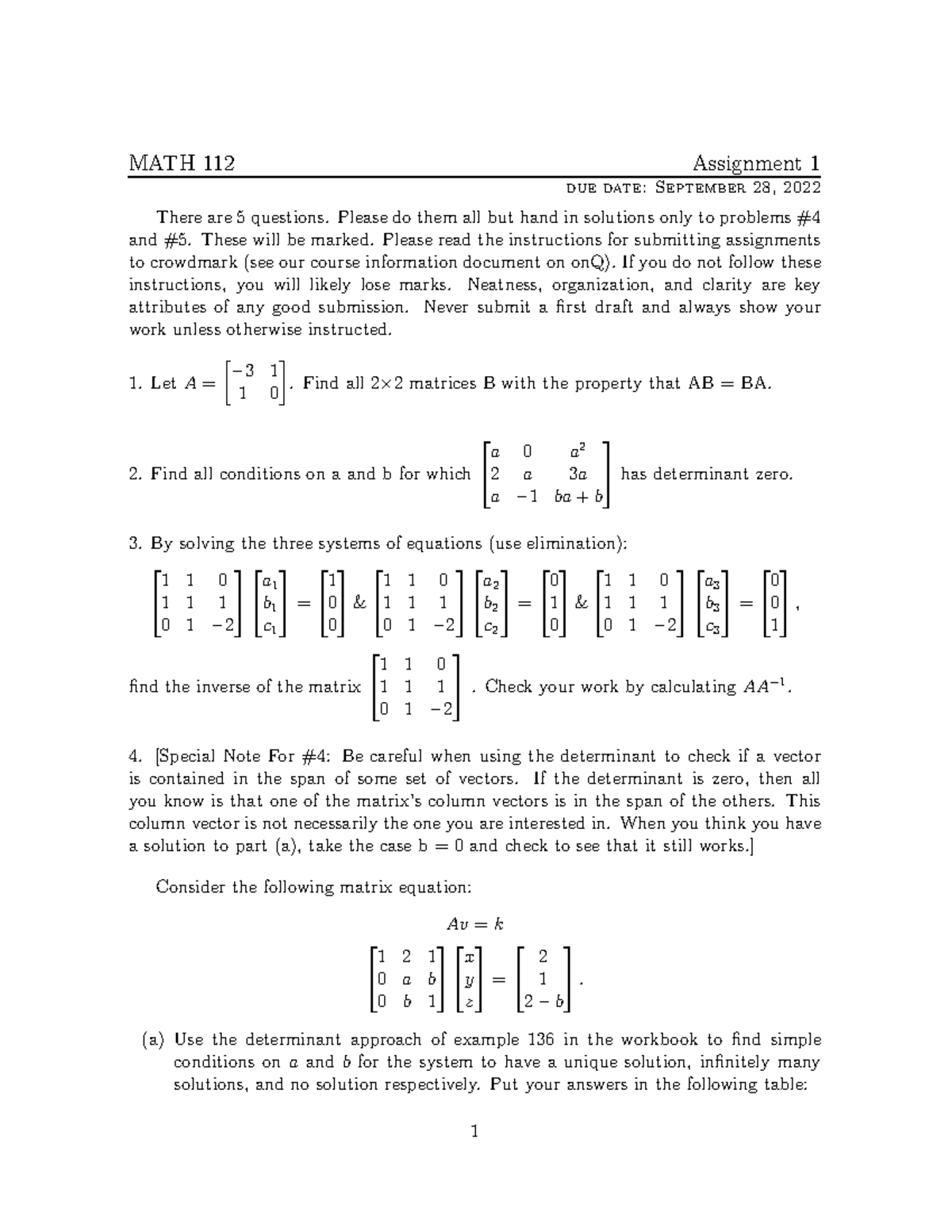 MATH112F Assignment 1 - MATH 112 Assignment 1 Due Date: September 28 ...