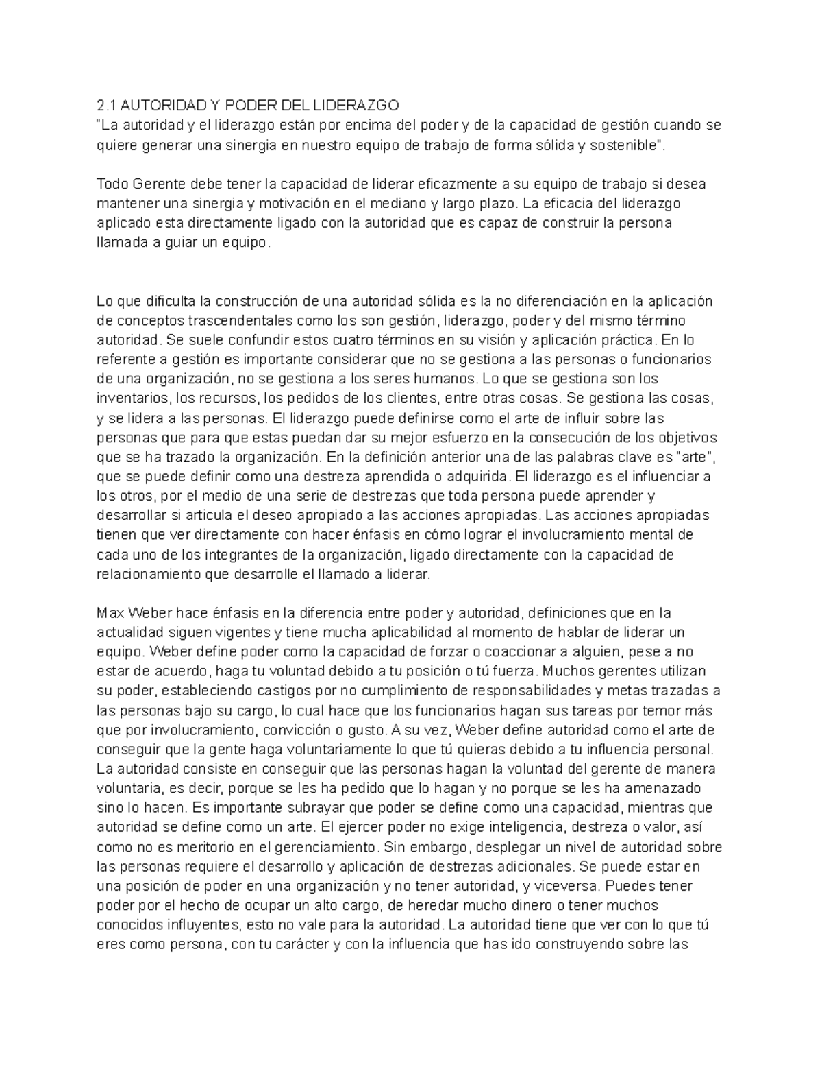 Unidad 2. El poder y el liderazgo. - 2 AUTORIDAD Y PODER DEL LIDERAZGO ...