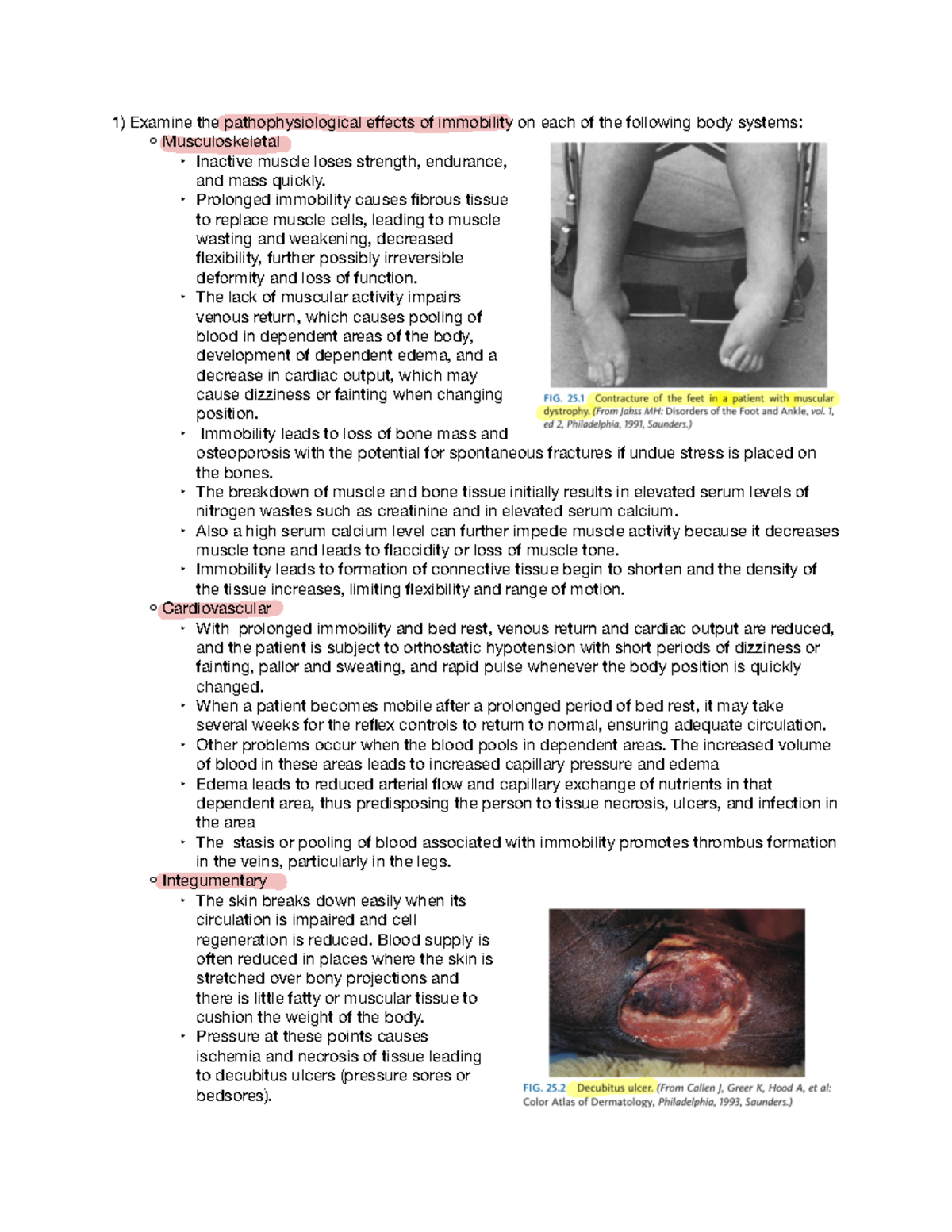 Week 7 Immobility - Lecture notes 7 - Examine the pathophysiological ...