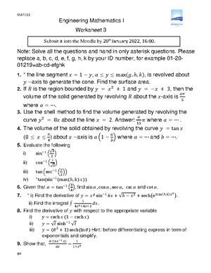 Worksheet 2 - MAT BR Engineering Mathematics I (Worksheet 2 ) Note ...