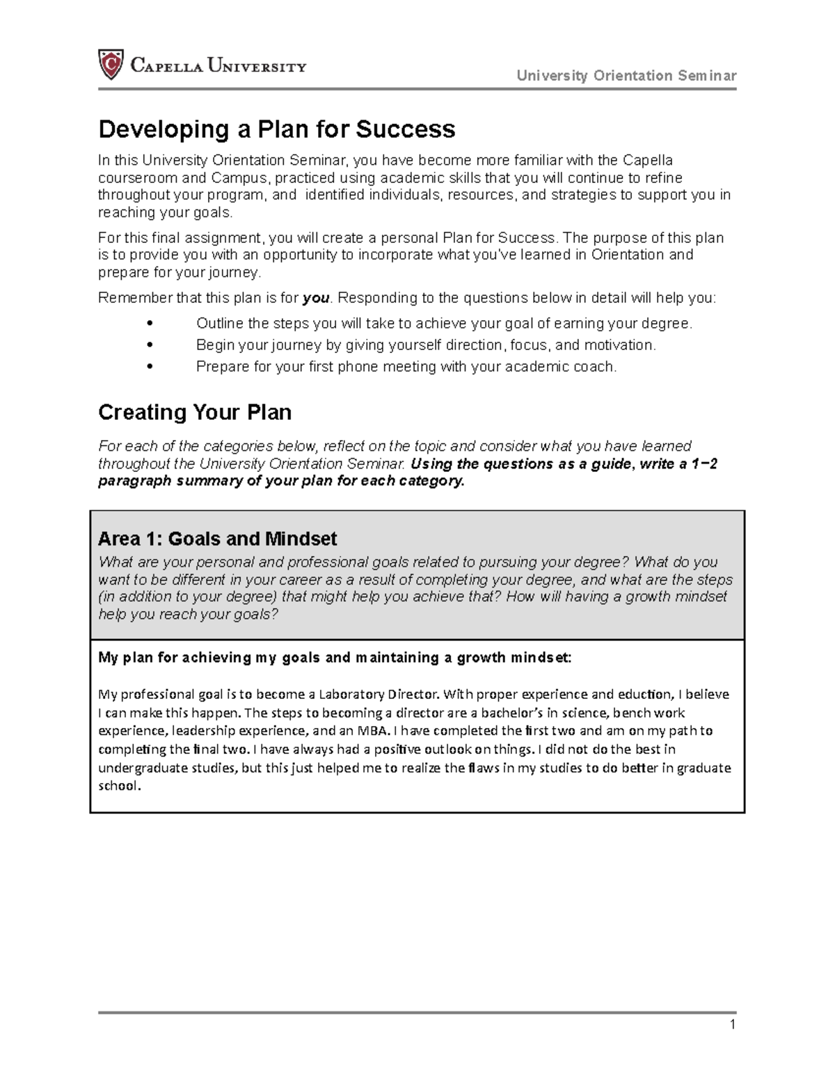 U02a1 Anjali Patel - Lecture notes - Developing a Plan for Success In ...