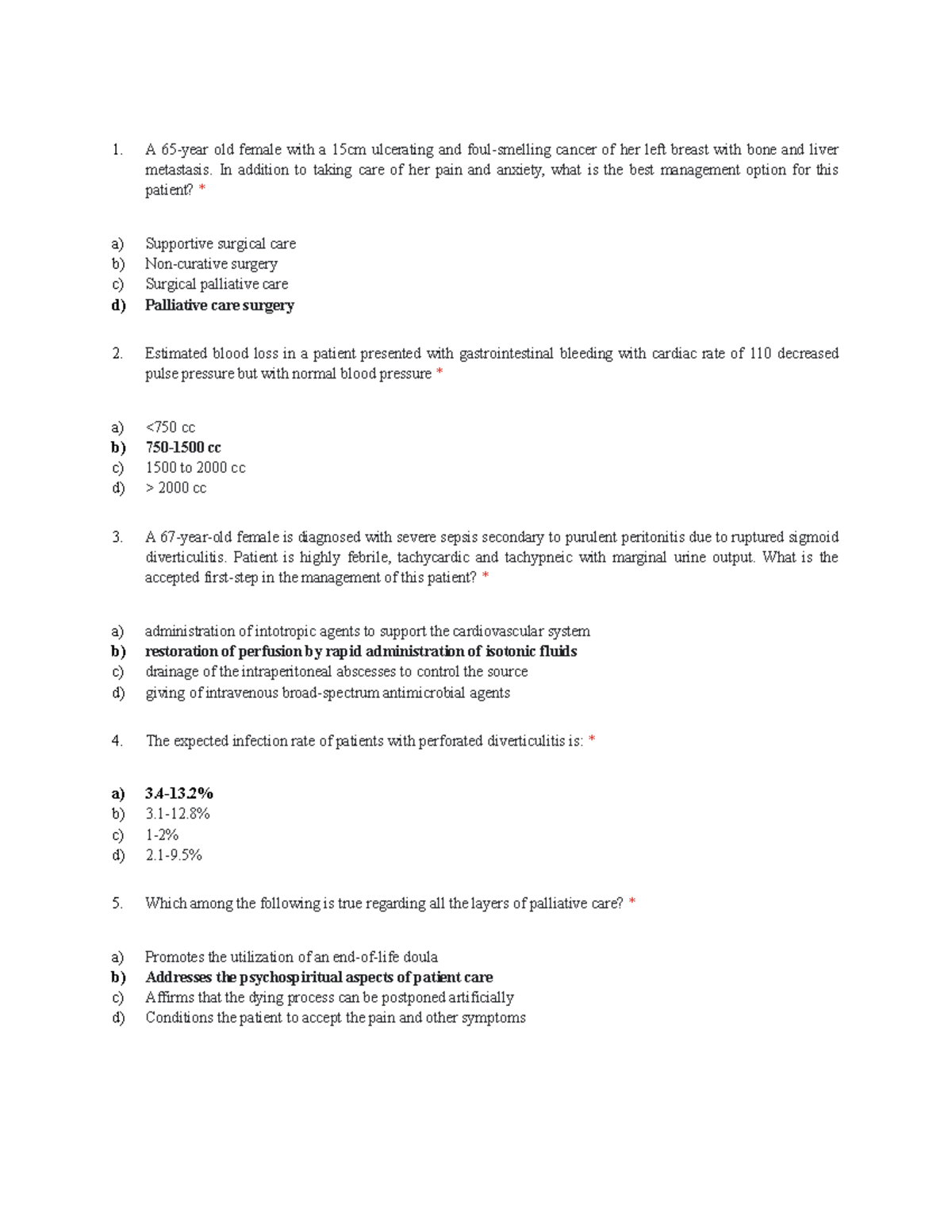 Principle of surgery exam part 4 - A 65-year old female with a 15cm ...