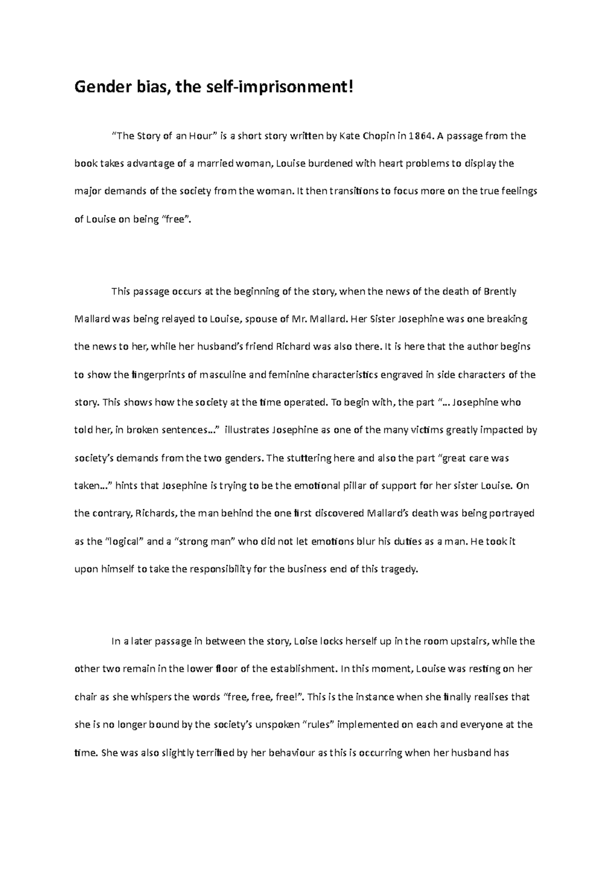 Gender bias_Formal Outline Gender bias, the selfimprisonment! “The