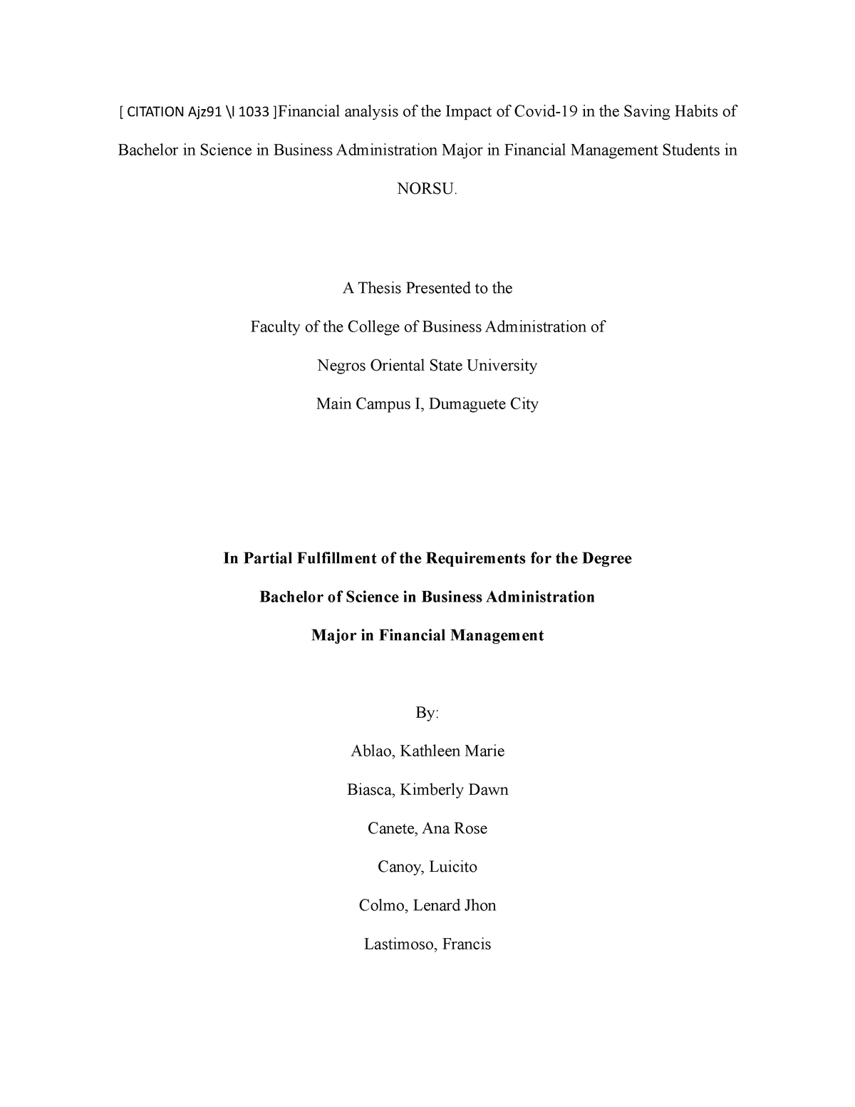 thesis financial management