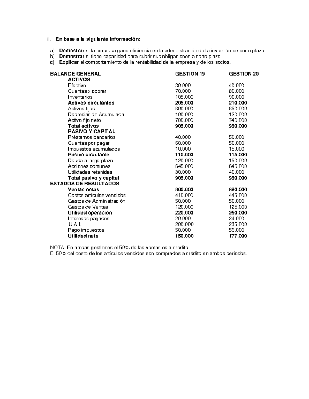 Ex Finanzas I - En Base A La Siguiente Información: A) Demostrar Si La ...