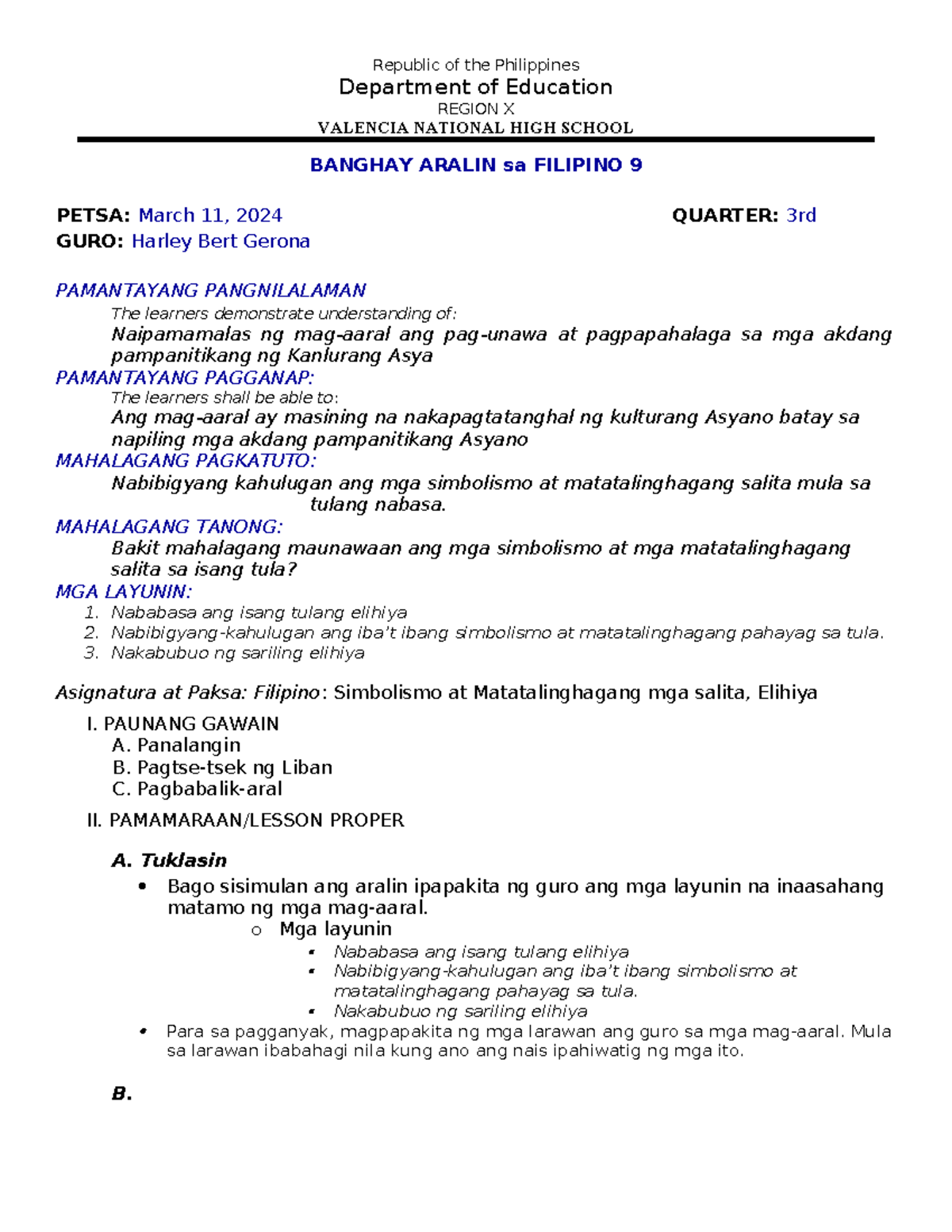 Demo for receuitment in Dep Ed lesson plan - Republic of the ...