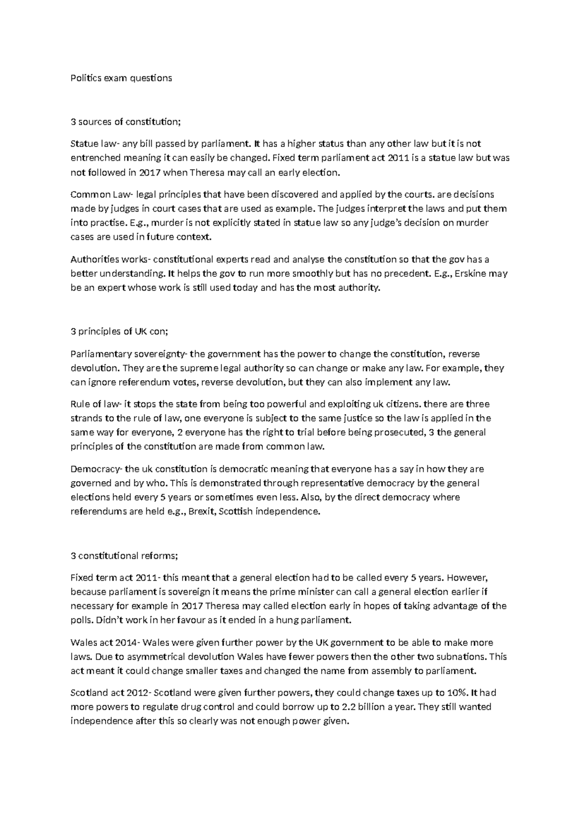 Paper 1 exam questions - Politics exam questions 3 sources of ...