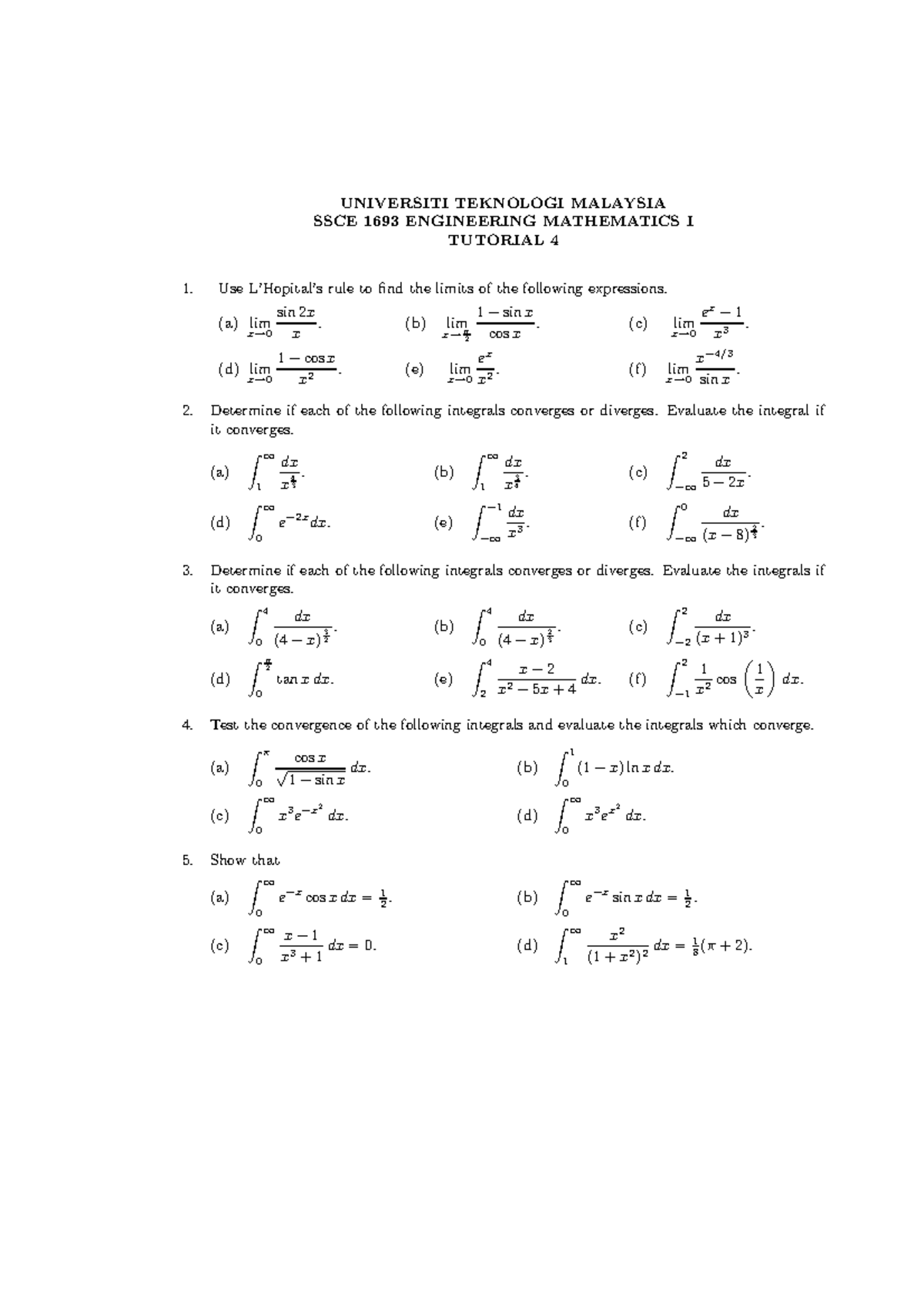 Tutorial 4SSCE1693 (Engineering Mathematics) - UNIVERSITI TEKNOLOGI ...