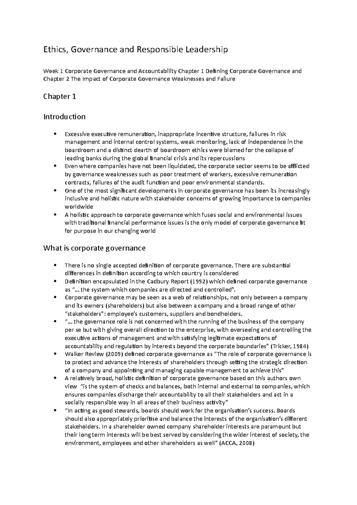 Ethics, Governance and Responsible Leadership reading notes - Ethics ...