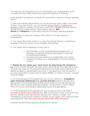 MGMT3050 Assessment 2 - Assignment 2 - Report - Title: Strategic ...