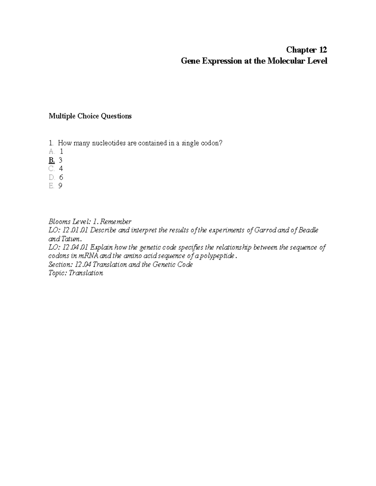 Chap012 - assignment - Chapter 12 Gene Expression at the Molecular ...