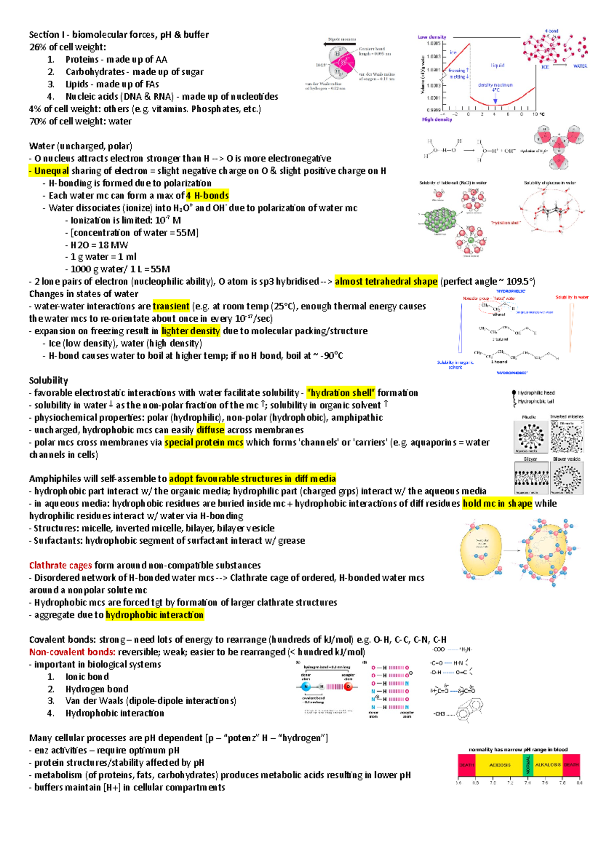 LSM2106 Notes - Section I - biomolecular forces, pH & buffer 26% of ...