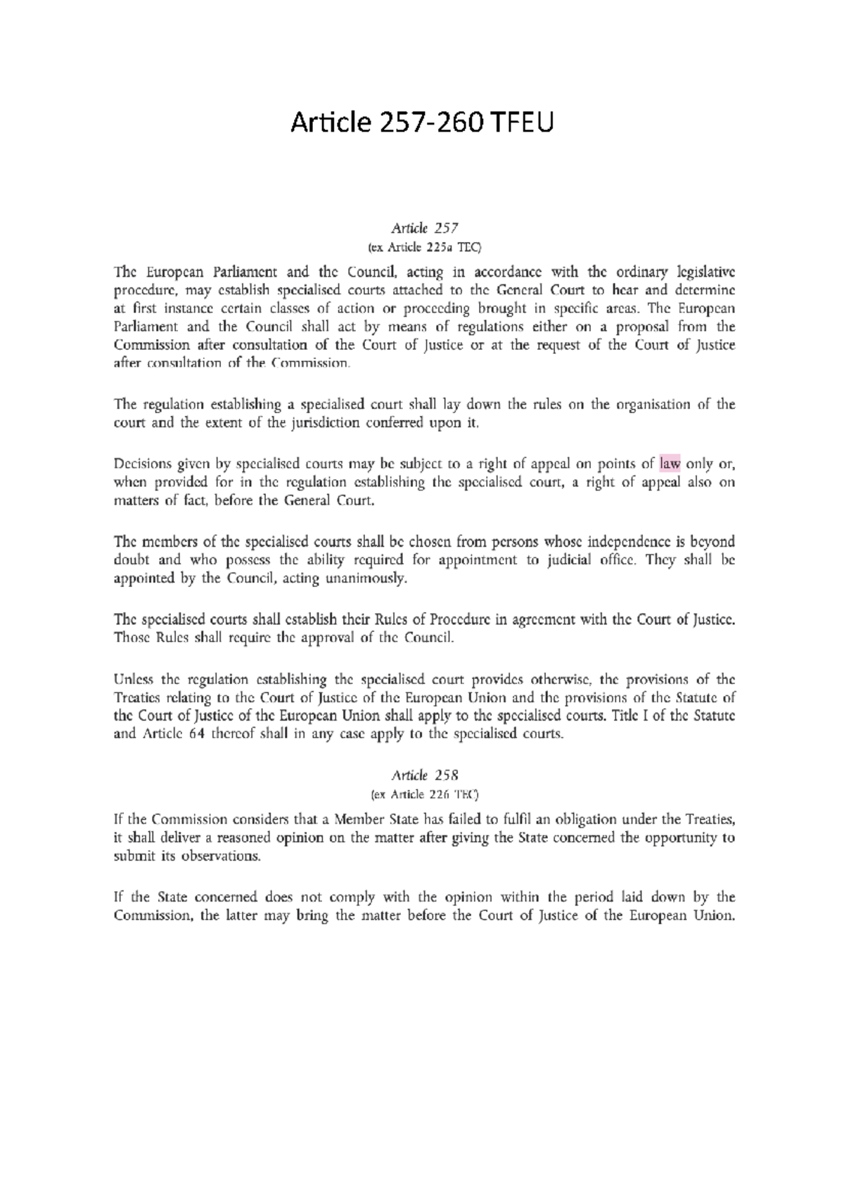 Article 257-260 TFEU - WORKSHOP - 24535 - Article 257-260 TFEU - Studocu