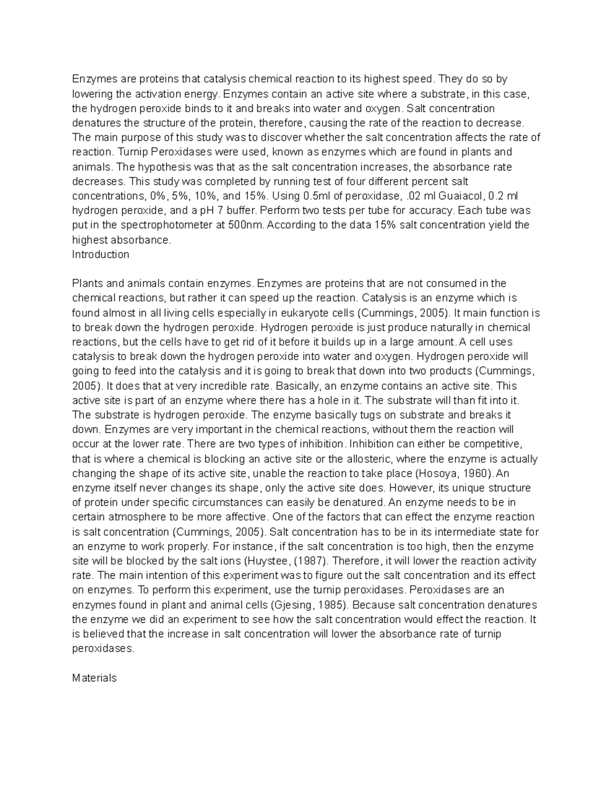 Salt Concentration Effect on Reaction Rates - Enzymes are proteins that ...