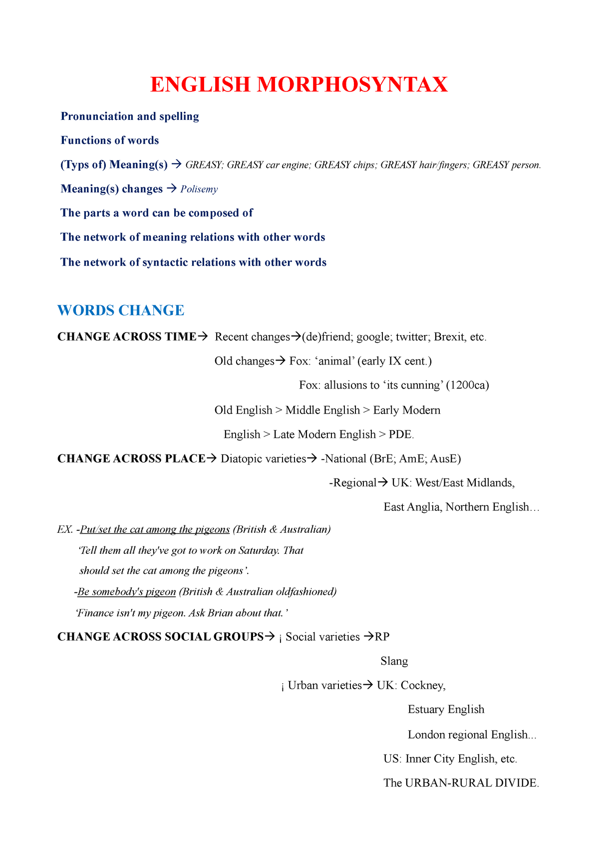 Appunti Di Morfosintassi Inglese English Morphosyntax Pronunciation And Spelling Functions Of 7219