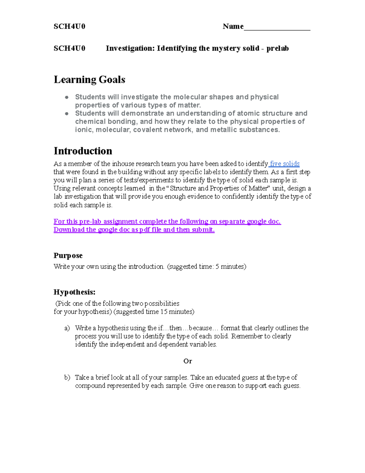 UNIT 2 Assignment 2 Mystery Solids Lab - SCH4U0 Investigation ...