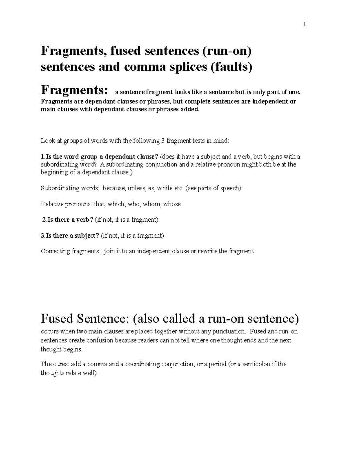 CBU Grammar 8 Punctuation 2012 Fragments, fused sentences (runon