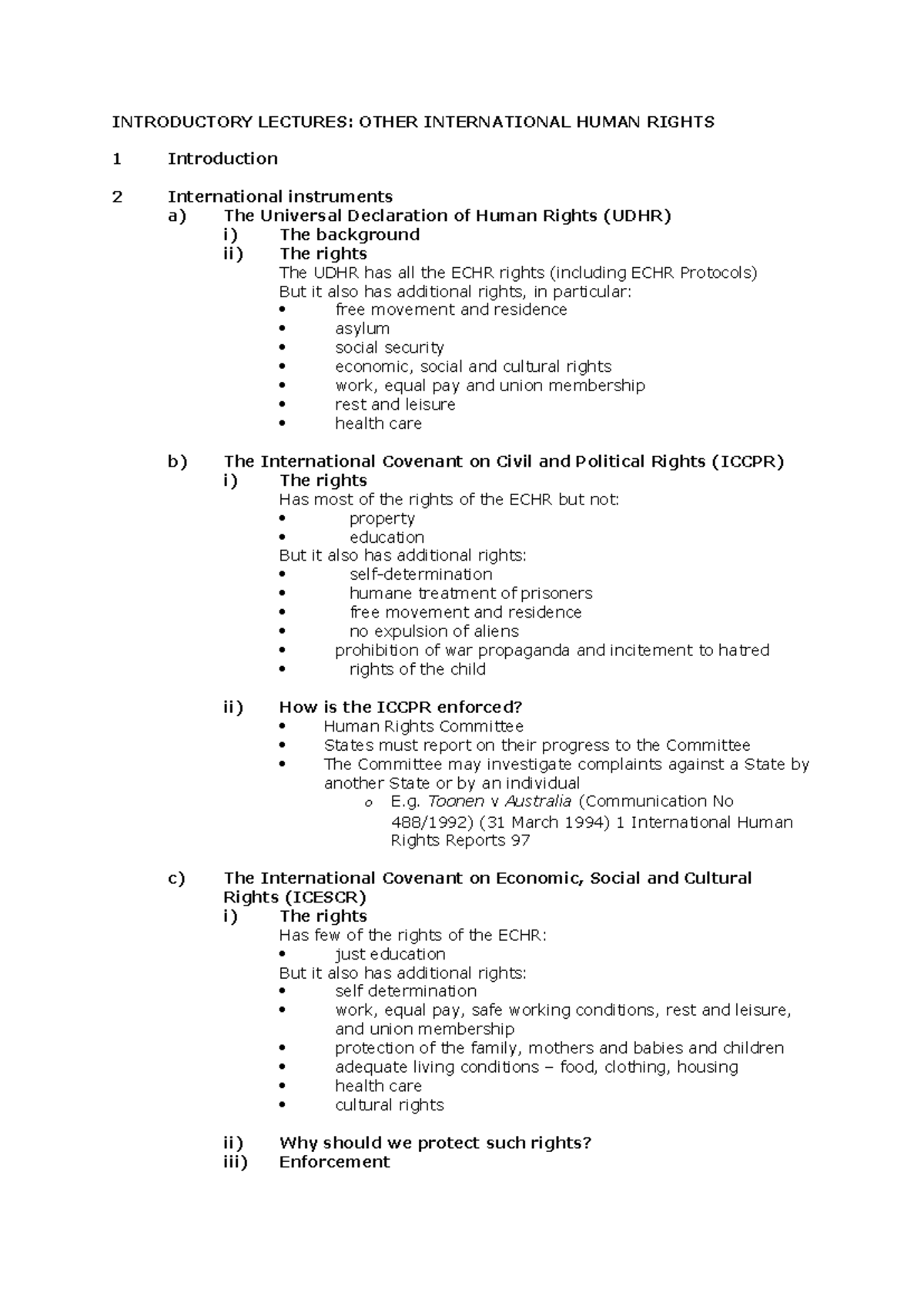 Week 3 - lecture 3 - intro to other international human rights (lecture ...